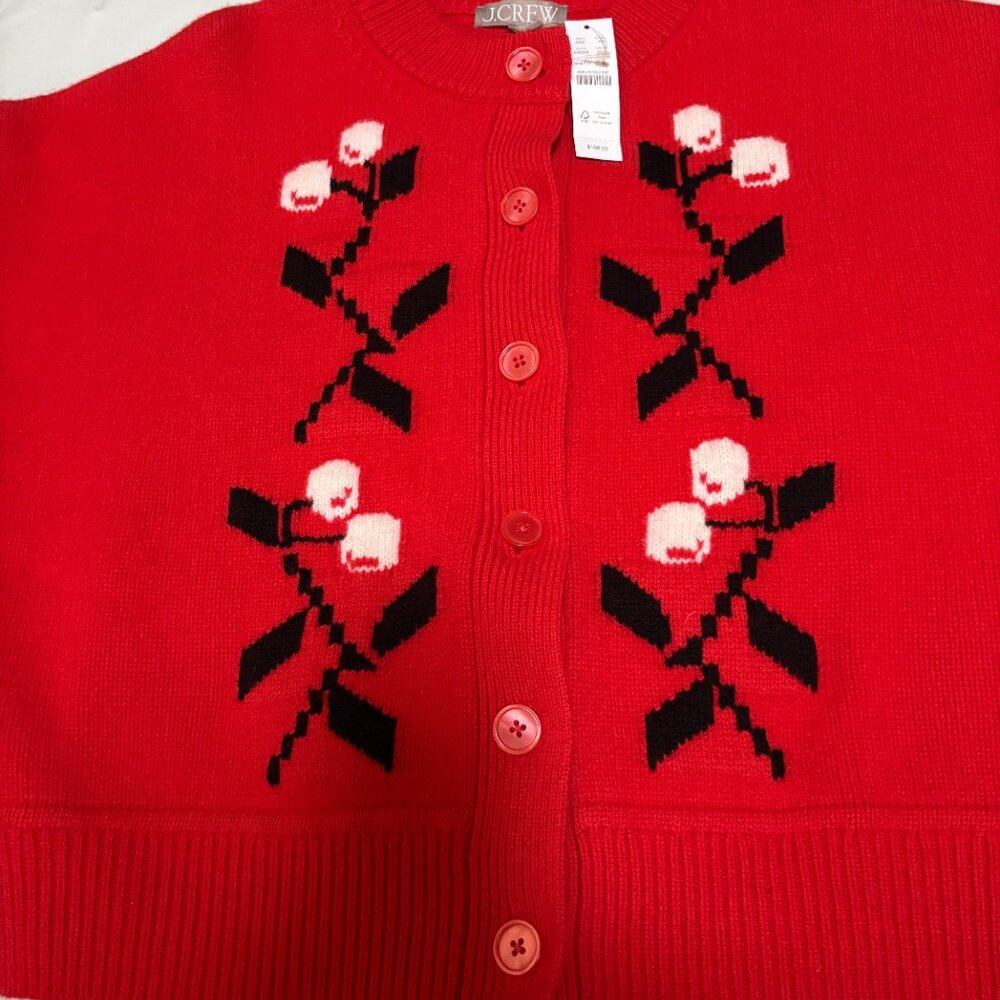 J Crew Vintage Wool Cardigan in cherry print Sz M (runs big) - Picture 9 of 13